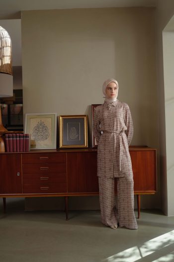 Patterned Tunic Trouser Set - Mink