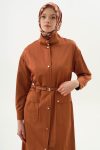 Cinnamon Belted Coat with Stand Collar