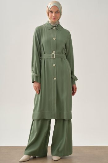 Long Jacket with Stitch Detail - Lagoon Green
