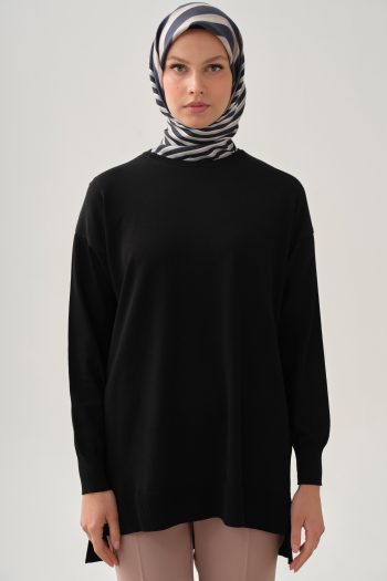 Düz Triko Tunik - Siyah