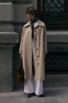 Belted Long Trench Coat with Plaid Lining in Stone