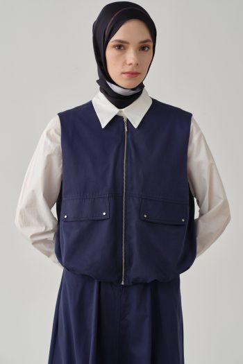 Zip-Up Puffer Vest - Navy Blue