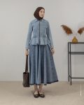 Ice Blue Denim Skirt Suit with Zipper
