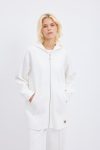 Ecru Hooded Cardigan with Zipper and Kangaroo Pockets