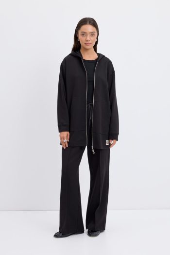 Zippered Hoodie with Kangaroo Pockets in Black