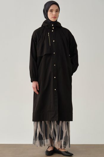 Mesh-Lined Raincoat - Black
