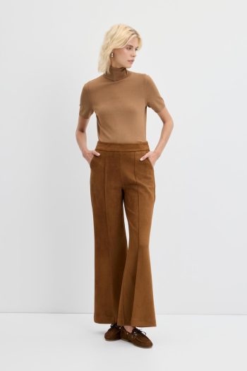 Slim Fit Suede Pants in Taupe