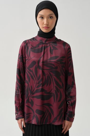 Floral Desen Viskon Bluz - Mürdüm