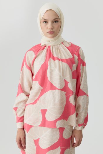 Floral Patterned Ruched Blouse - Pink