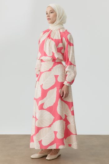 Floral Desenli Godeli Etek - Pembe