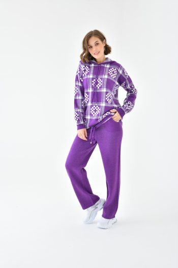 FTZ Women's Purple Checkered Pattern Two-Piece Suit 20604