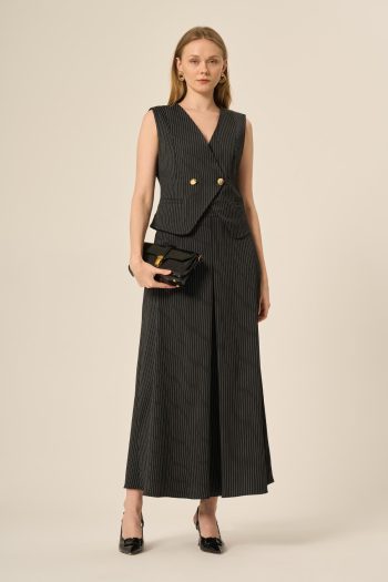 FTZ Women's Striped Vest and Skirt Set in Black 31147