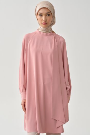 Scarf Collar Brooch Detailed Tunic - Powder