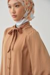 Scarf Collar Gather Detail Tunic - Tan