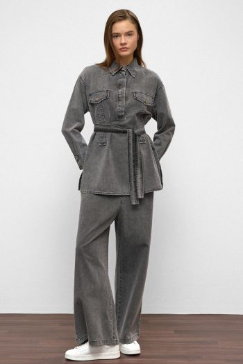 Wide Leg Denim Pants Set ANTHRACITE 9379-TK