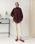 Burgundy Shirt with Hidden Buttons