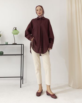 Burgundy Shirt with Hidden Buttons