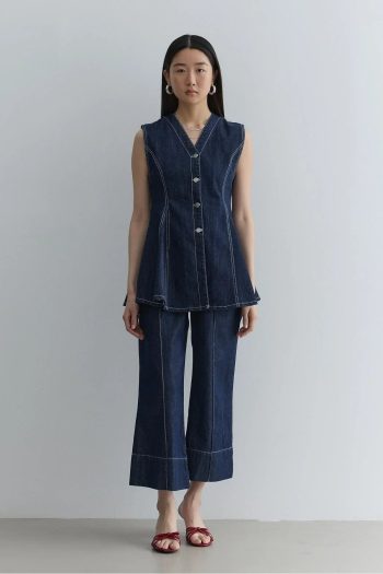 Godeli Denim Vest in Navy Blue