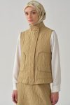 Grograin Piped Short Quilted Vest - Camel