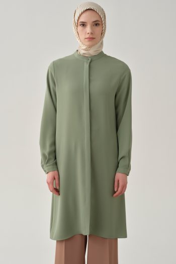 Magnificent Collar Tunic with Hidden Placket - Green