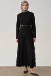 Ready Belted Lace Dress - Black