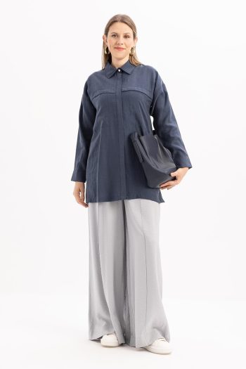 Indigo Pocketed Hidden Placket Shirt Tunic