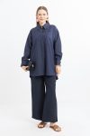 Indigo-Embroidered Linen Shirt