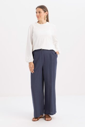 Indigo Pleated Wide-Leg Linen Trousers