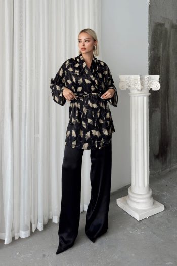 Silk-Look Kimono Set BLACK 9250-TK