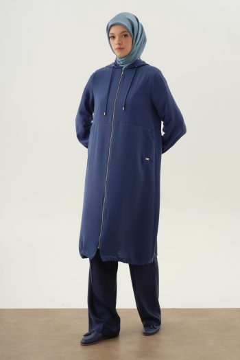 Hooded Waist-Cut Coat - Indigo
