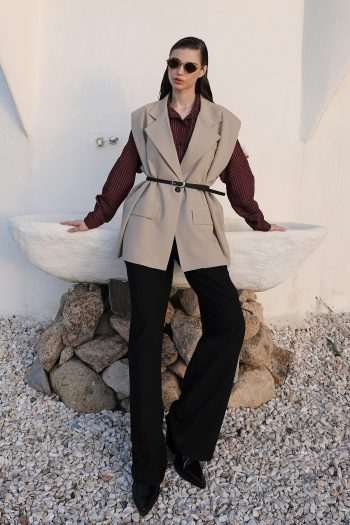 Belt Detailed Oversize Vest STONE 8261