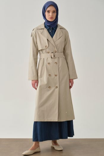 Kemerli Apoletli Trençkot - Bej