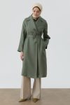 Belted Linen Trench Coat - Khaki