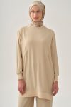 Ribbed Tunic with Cut Detail - Beige