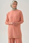 Ribbed Tunic with Cut-out Details - Salmon