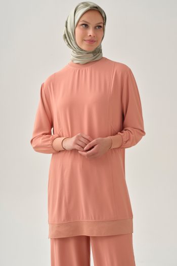 Ribbed Tunic with Cut-out Details - Salmon