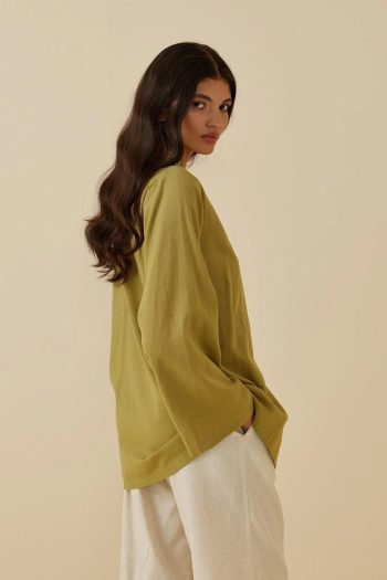 Light Green Linen Blend Shirt Jacket