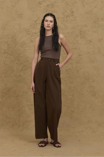 Chain-Link Palazzo Pants in Bitter Brown
