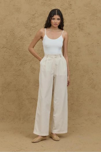 Ketenli Palazzo Pantolon Naturel
