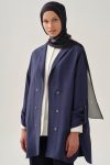 Collar Band Detailed Slit Jacket - Navy