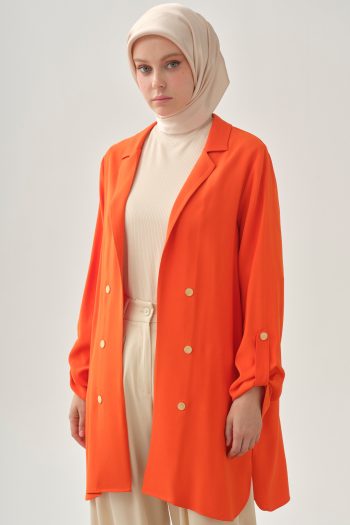 Slit Jacket with Collar Strap Detail - Coral