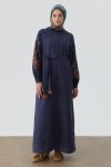 Embroidered Collar Dress - Navy Blue