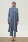 Light Blue Pleated Button Detail Tunic