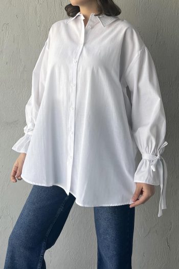 White Shirt with Lace-up Sleeve Details