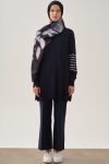Striped Sleeve Knit Tunic - Navy Blue