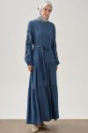 Embroidered Sleeve Dress - Indigo