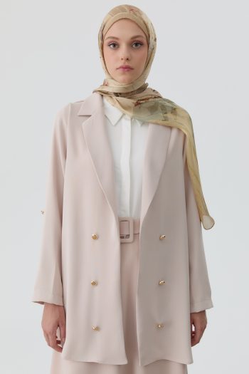 Button-Detailed Sleeve Band Jacket - Beige