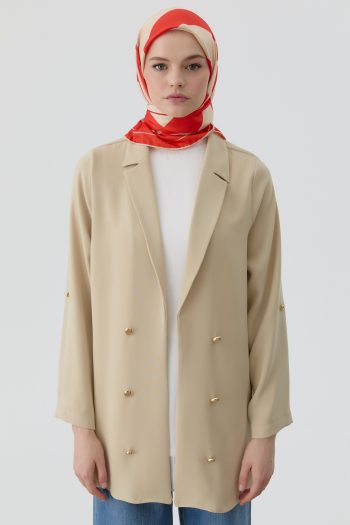 Button-Detailed Sleeve Band Jacket - Water Green