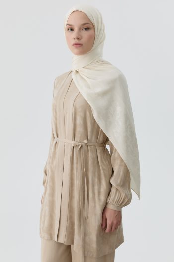 Combined Jacket Blouse Set - Beige