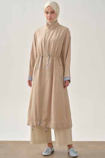 Elastic Waist Coat with Inner Combination - Beige